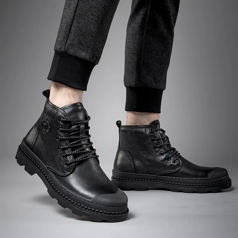 

Martin Boots Men's Winter New Style High State plus Velvet Warm Leather Boot Men Workwear Casual Trend Snow Boots Cotton-padded