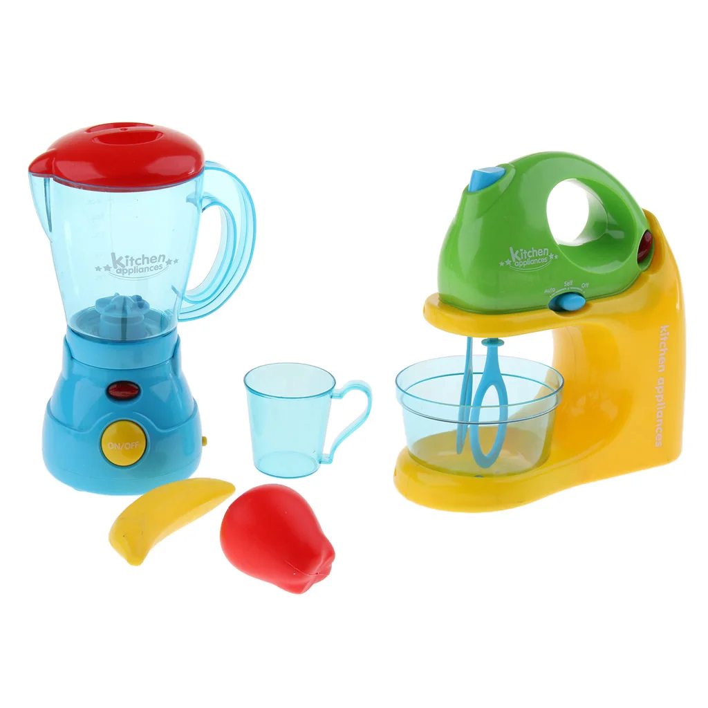2PCS Role Play Kitchen Appliances Blender & Juicer Playset Toy Kids Pretend Cooking Kit Xmas Gift for Children 3 Years Old