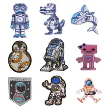 Astronauta robô planeta emblema remendos para roupas diy listras apliques roupas adesivo de ferro em tecido de pano bordado criativo