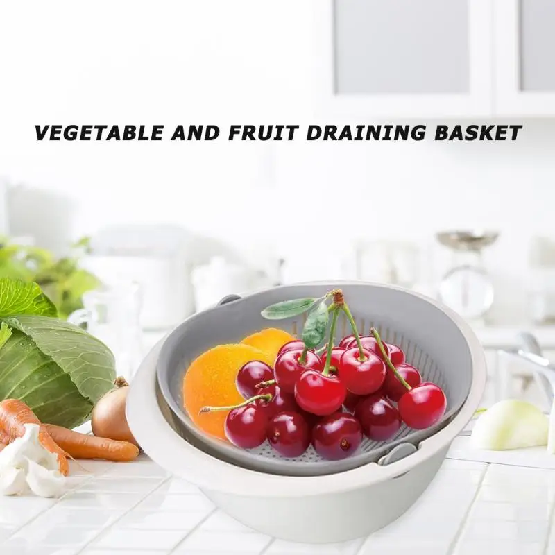 Durable Double Layer Drainage Basket Plastic Vegetables Fruit Noodles Washing Colander Kitchen Household Storage Accessories