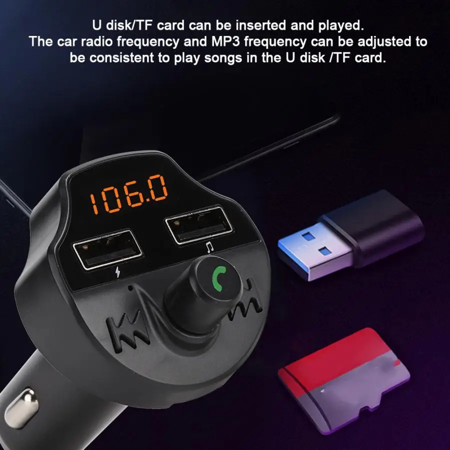 T66 Bluetooth 5,0 автомобильный музыкальный mp3-плеер аудио fm-передатчик модулятор для Android/IOS