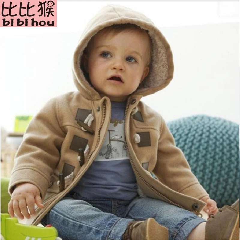 Kopen 2017 Kerstmis Peuter Baby jongens Winter Warm Bovenkleding Thicken Hooded faux leather Fleece Jas Outfit Overjas Parka Snowsuit