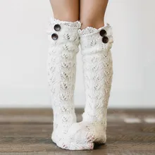 Чулки для девочек; женские облегающие Высокие гольфы; длинные хлопковые чулки; теплые эластичные шерстяные чулки с плетеными пуговицами