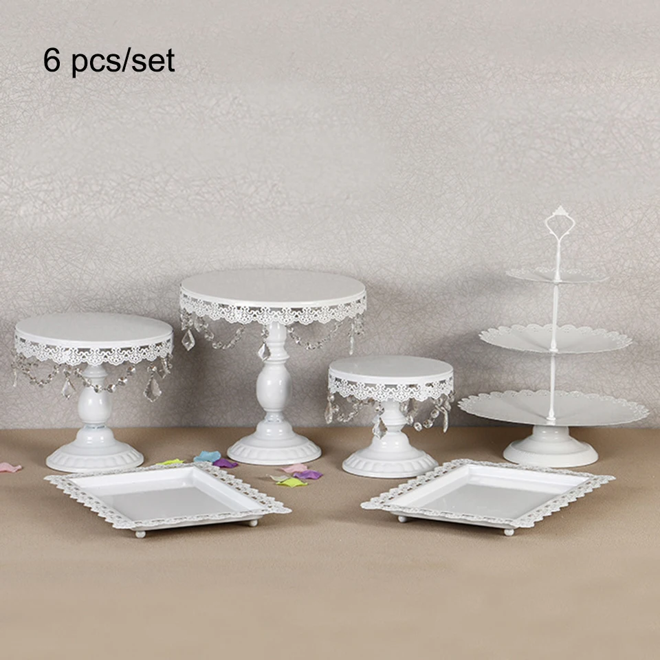 white 6 pcs Transhome Свадебная подставка для торта 4-13 шт металлическая Хрустальная стойка для кексов кружевная сковорода для торта День рождения десерт, макарон - Цвет: white 6 pcs