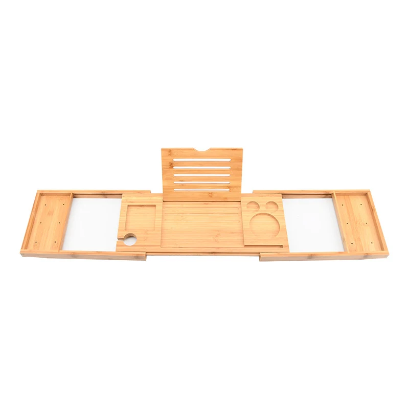 

Adjustable Bathtub Tray Bathtub Caddy Tray Multifunctional Bamboo Bathroom Organizer with Expandable Sides Holder for Book Glass