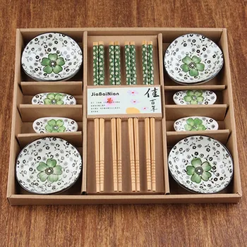 

Korean Plate Chopsticks Ceramic Tableware Set Gift Box Cherry Blossom Sushi Sashimi Soysauce Dish Dinnerware Set(12pcs/set)