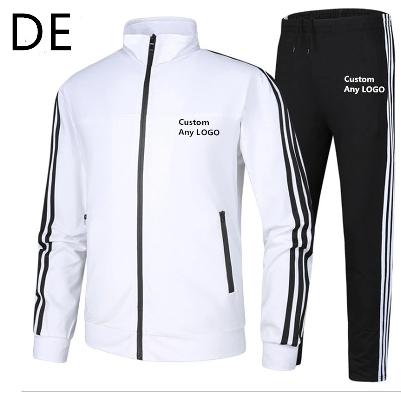 DE The New Autumn Winter Patchwork Men Classic Warm Sportwear Sweatpants Male Cotton Slim fit Zipper Comfortable Male Clothes - Цвет: white