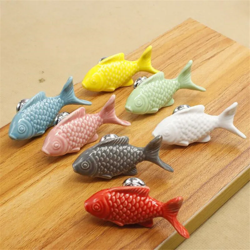 2021 New Cartoon Fish Shaped Ceramic Handle Eco-friendly Children's Room Wardrobe Drawer Bookcase Door Small Handles | Обустройство