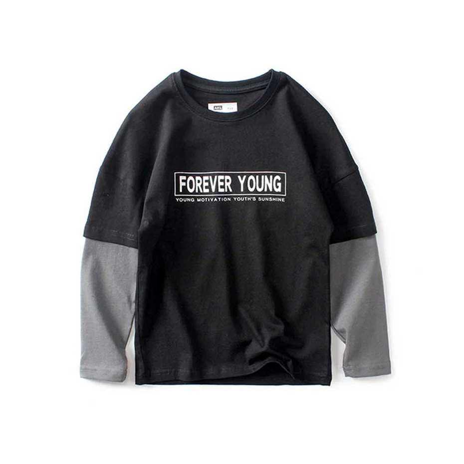 Г. Детские футболки Лоскутная футболка для мальчиков с фальш-вставкой, 2 шт. футболки с буквенным принтом для мальчиков, весенне-осенняя повседневная одежда для мальчиков