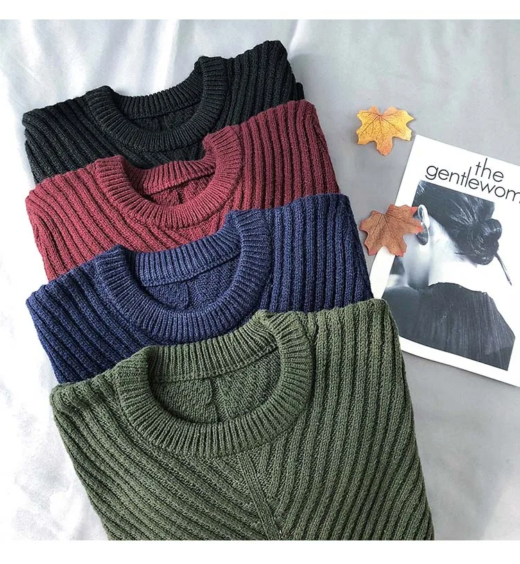 Sweaters Men Simple Design All-Match Soft Warm Daily Wear Korean Style Knitting Sweater Pull Homme Black Navy Army green