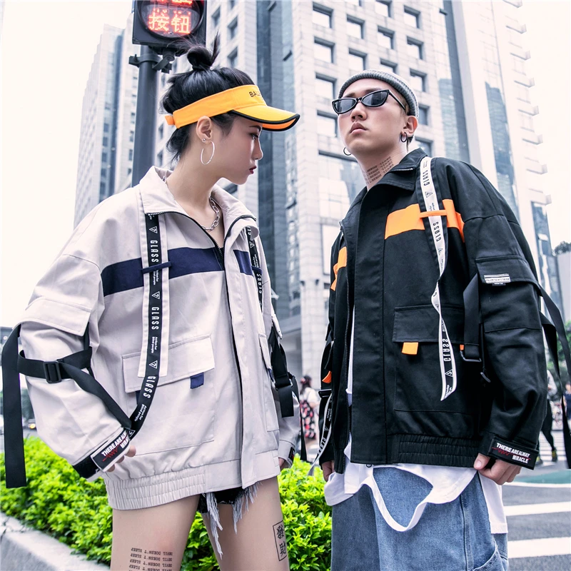 

Ribbon Jacket Hip Hop Splice 2019 New Men