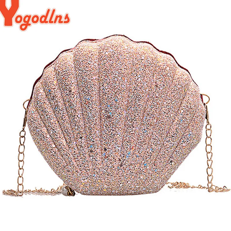 Crossbody Bag Women Handbags Leather Shoulder Bag Pu Crossbody Bag Cute Sequins Small Shell Bag Shoulder Handbags Phone Money Pouch Chain Crossbody Bags for Women