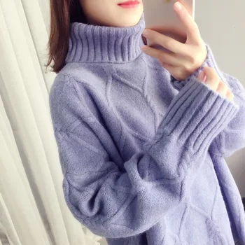 

High neck knitted sweater women's thick warm solid color high neck Pullover elegant Pullover minimalism