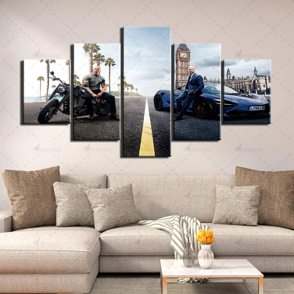 Fast And Furious Poster Di Film Della Tela Di Canapa Pittura Hobbs E Shaw Tela Di Canapa Di Arte Hd Stampa 5 Pezzi A Parete Picture Movie Poster Drops