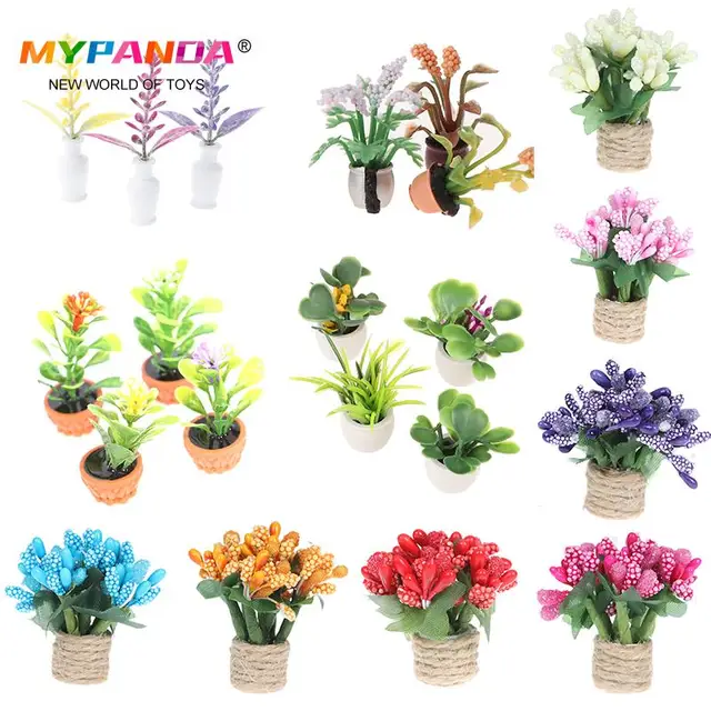 1PC Simulation Potted Plants 1:12 Dollhouse Miniature Green Plant In Pot Furniture Home Decor Accessories 2