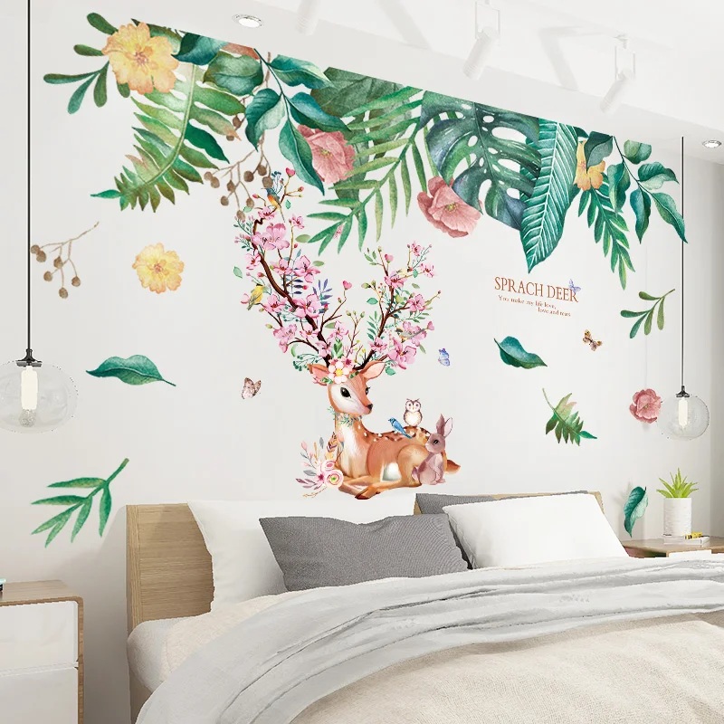Fawn Rabbit Flower Animal Cartoon Wall Sticker Children S Room Baby Bedroom Kindergarten Home Decoration Diy Flower Wall Sticker Wall Stickers Aliexpress
