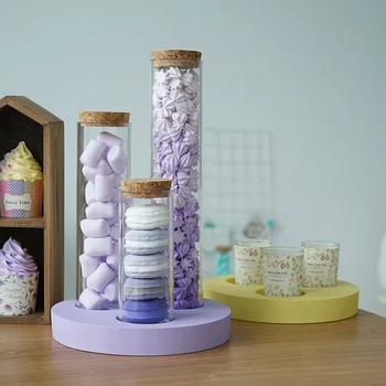 

Creative Sen Candy Color Tray Macaron Composition Pen Reel Color Snack Tray Round Candle Tray Candlestick