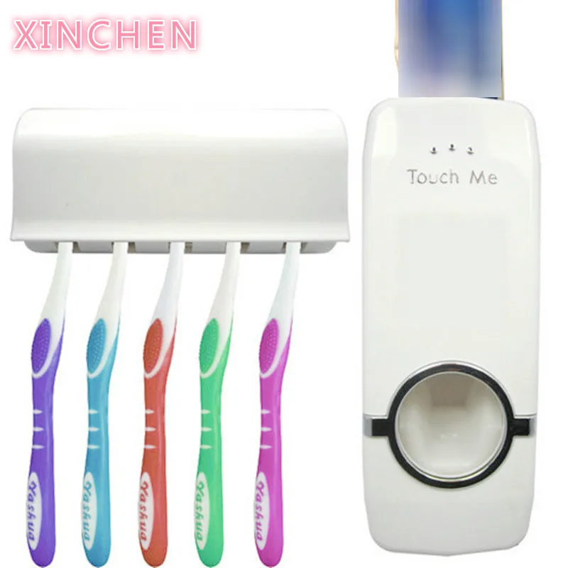 

Toothbrush Holder Bathroom Accessories Set Automatic Toothpaste Dispenser Toothbrush Wall Mount Rack Bathroom Organizer Holder