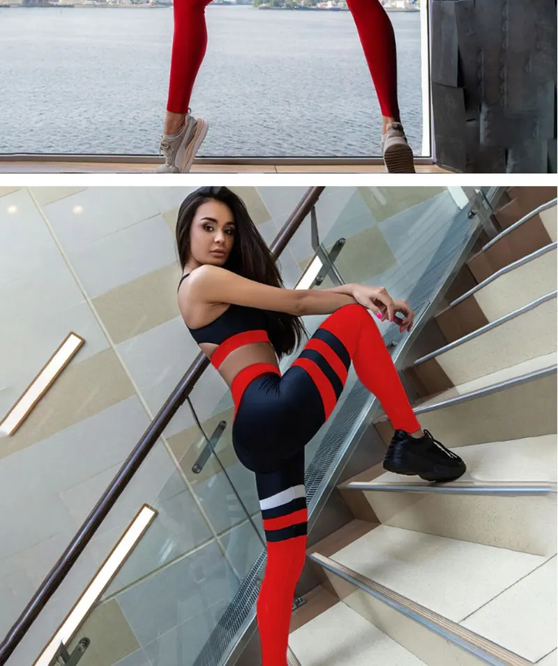 HECATAL Женский комплект из 2 предметов для йоги, полосатый комбинированный спортивный костюм, женский бюстгальтер+ леггинсы, спортивный костюм для женщин, для фитнеса, женская сексуальная одежда для спорта