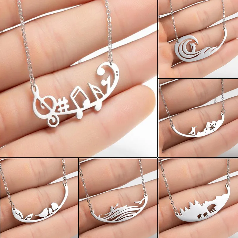 

Stainless Steel sports surfing wave outgoing Necklace For Women Kids We've Got Music Charms eye Necklaces Jewelry Accessories