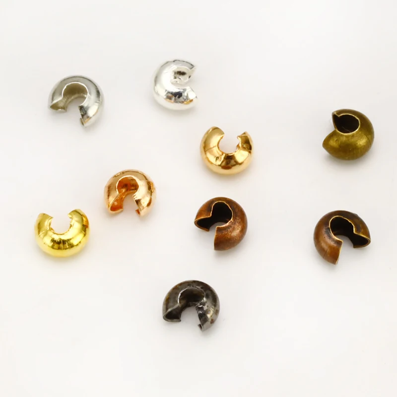 

100pcs/set 3/4/5 mm Metal Round Covers Crimp End Beads Stopper Spacer Beads For DIY Jewelry Making Findings Accessories