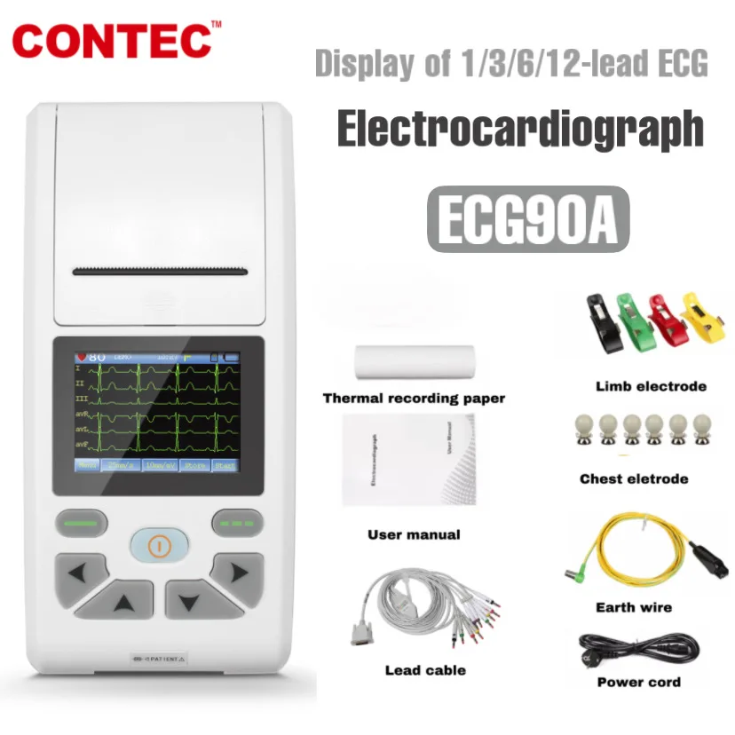 CONTEC CE Touch Screen 12-Channel ECG/EKG Machine Electrocardiograph, PC software (download online) ECG90A