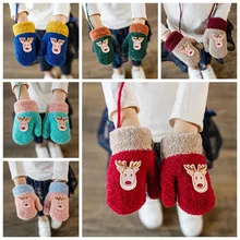 Детские Зимние перчатки для детей возрастом от 1 года до 4 лет, рождественские варежки с оленем, детские перчатки, вязаные перчатки для мальчиков и девочек, варежки, Толстая теплая веревка, полный палец