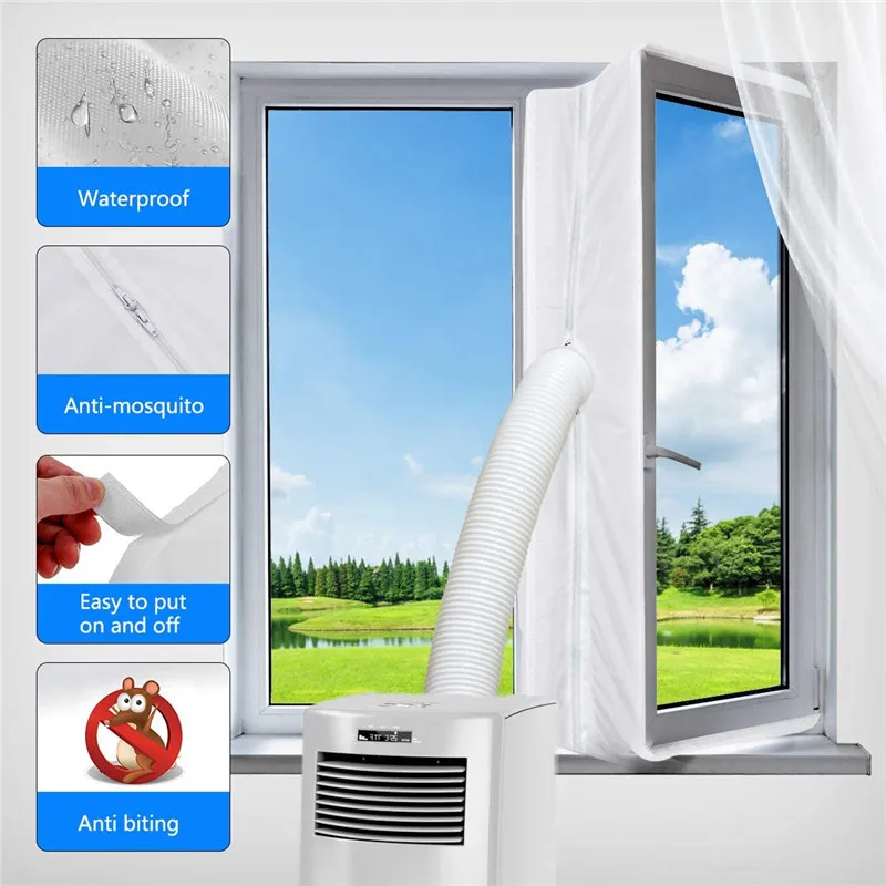 kit de ventilación de ventana con cuerda retráctil y cierre adhesivo para ventana abatible sello universal de ventana para aire acondicionado portátil 300 cm BEWAVE Sello de ventana de CA portátil 