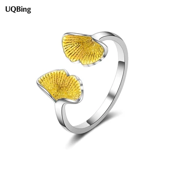 

Open Adjustable Gold Ginkgo Flower Rings For Women 925 Sterling Silver Jewelry