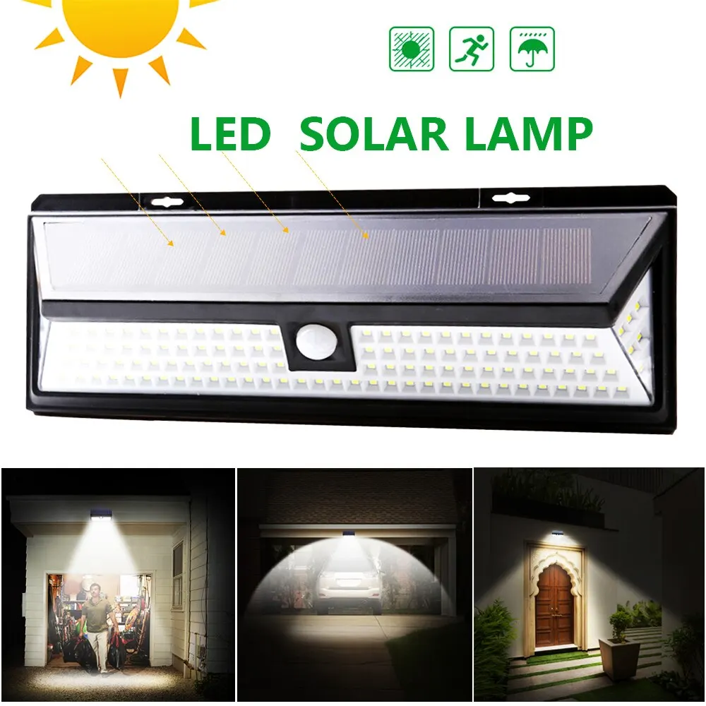 

118 LED 3 Modes Solar Power PIR Motion Sensor Wall Light Outdoor Waterproof Bright Energy Saving Yard Garden Wall Lamp