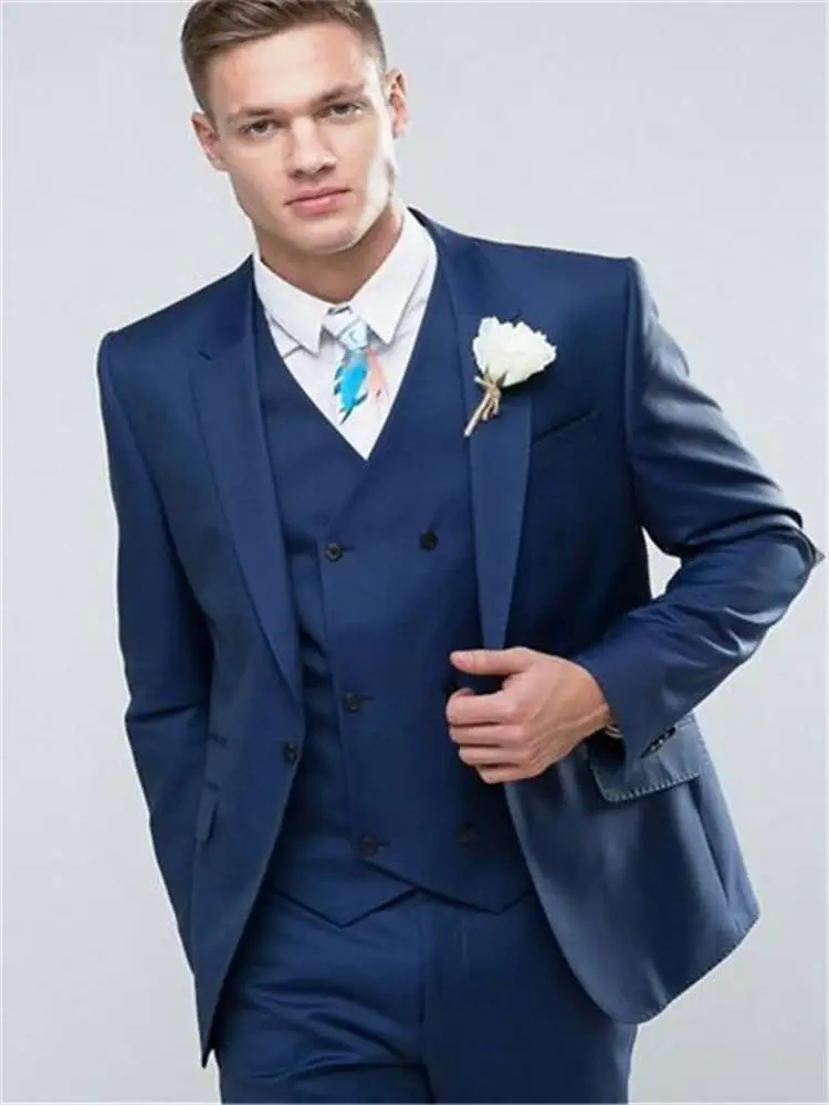 Темно-синие мужские костюмы Slim Fit Custom смокинг жениха Модный Slim Fit 3 шт пиджак для жениха носить мужской костюм, блейзер для мужчин