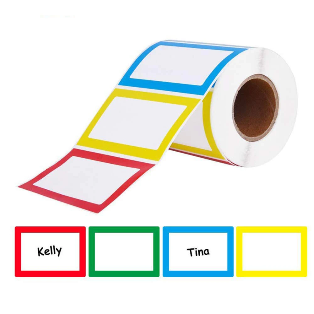 2.3*3.5 Inch Rectangle Plain Name Tag Stickers Colorful Border Name Tag Labels Writable Sticky 150Pcs/roll 89*57mm