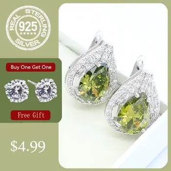 

Water Drop Olive Green Peridot 925 Silver Hoop Earrings for Women Birthday Jewelry Free Gift