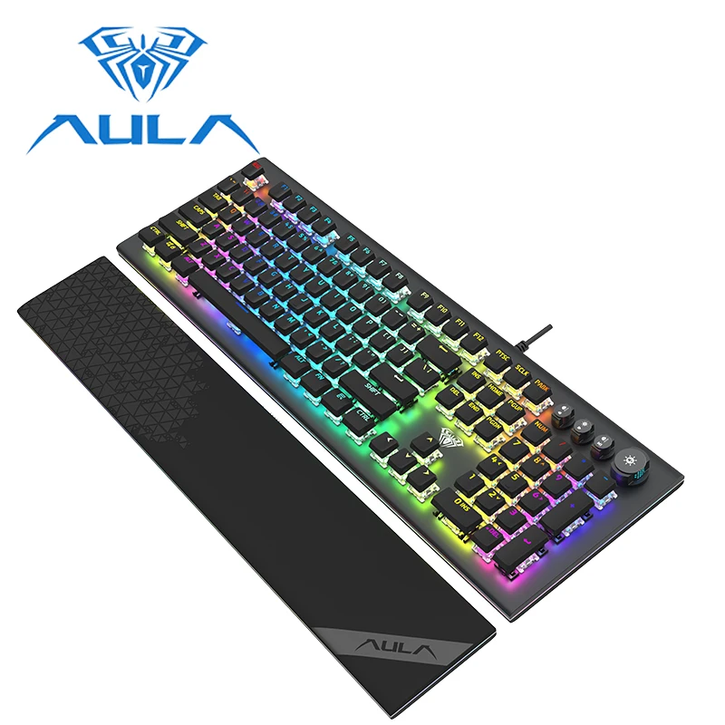 Механическая игровая клавиатура AULA с RGB подсветкой синий переключатель 108 клавиш