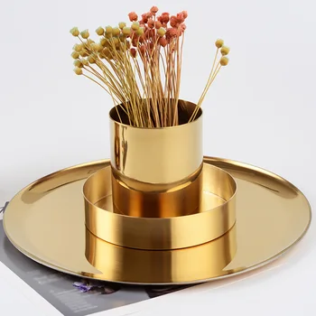 

Flower Vase Stainless Steel Mug Office Pen Holder Accessories Cylinder Shaped Home Mini Table Storage Nordic Style Decoration
