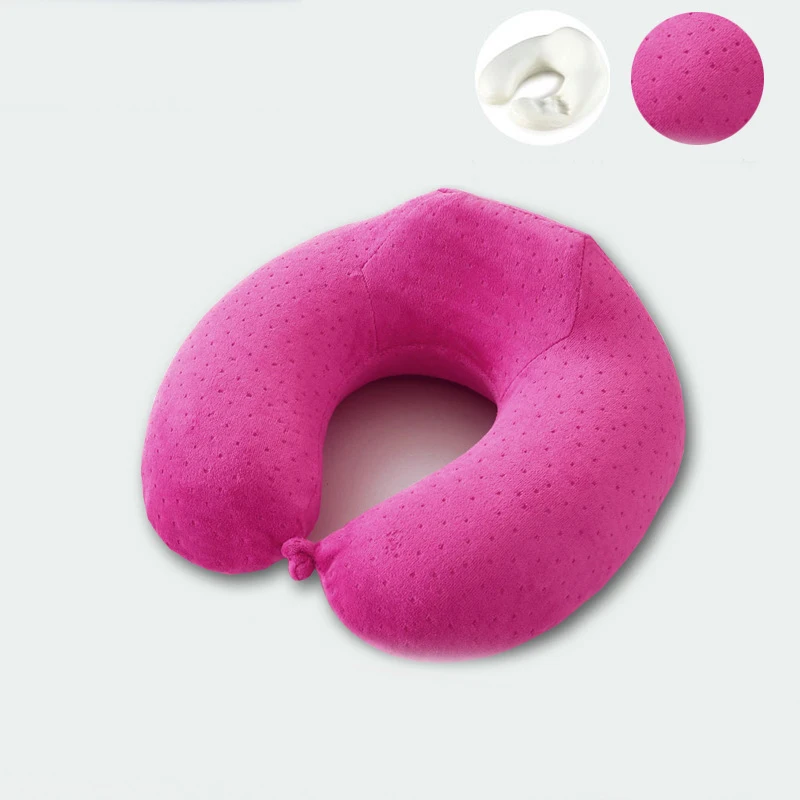1PC New Slow rebound memory foam U Shaped Travel Pillow Car Flight Pillows Neck Support Headrest Cushion Soft Nursing Cushion - Цвет: Rose Red Memory Foam