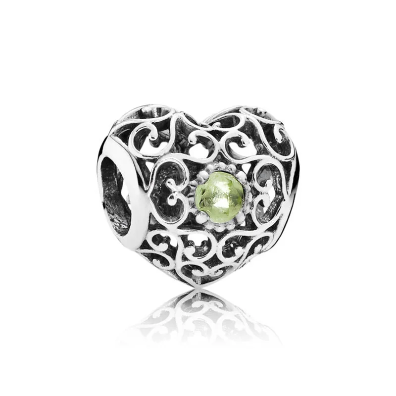 Month Signature Heart Birthstone With Crystal Charm Beads Fit Pandora Bracelet Bangle 925 Sterling Silver Bead Charm Diy Jewelry - Цвет: 8