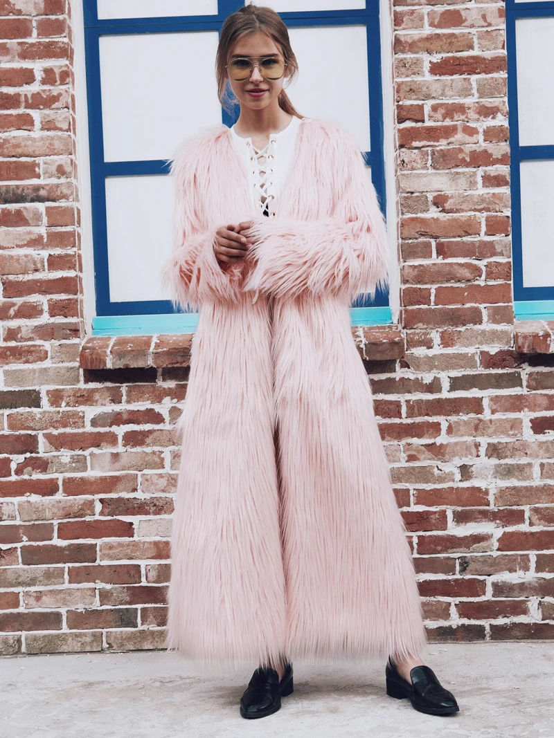 ZADORIN/большой размер, очень длинная пушистая мягкая куртка из искусственного меха, европейская уличная женская зимняя теплая розовая шуба, плюшевое пальто