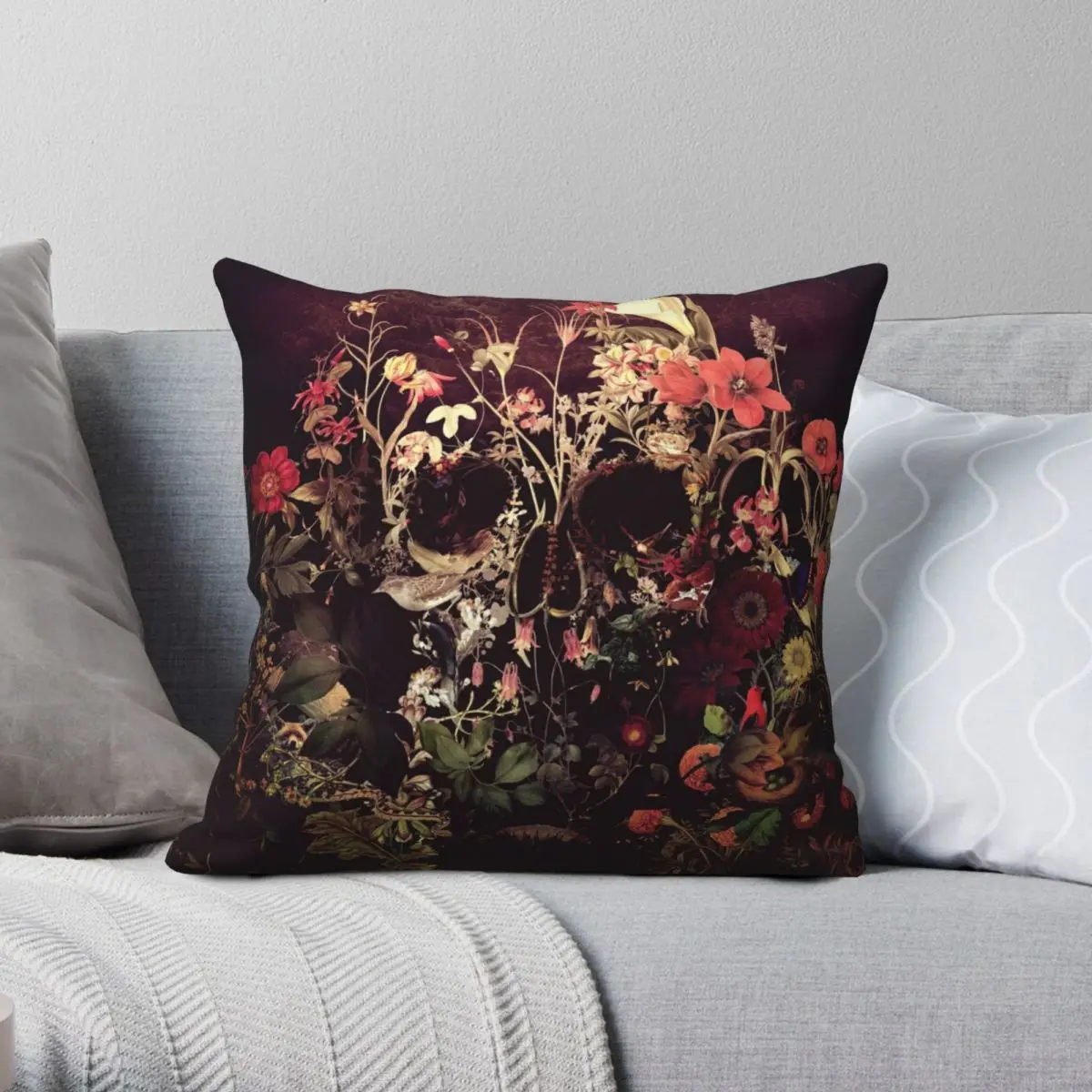 

Bloom Skull Square Pillowcase Polyester Linen Velvet Zip Decor Car Cushion Cover