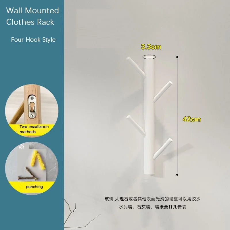 Wooden hanging coat rack wall hook 4 Hooks clothes hanger living room bedroom decoration