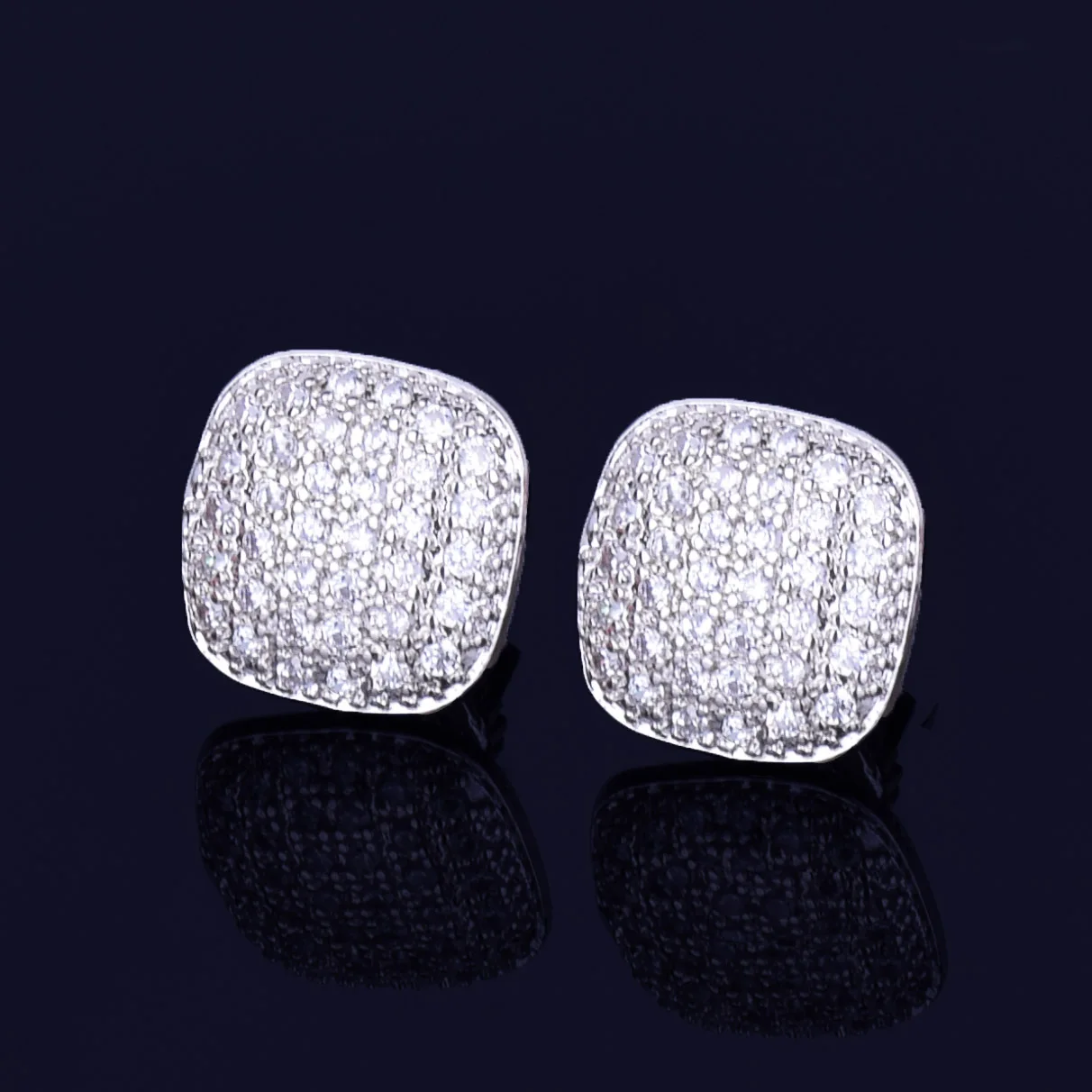 10MM Square Men Women Stud Earring Gold Color Full Cubic Zircon Screw Back Earrings Hip Hop Jewelry for Gift 5