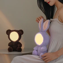 

Bear Rabbit LED Night Light Bluetooth Speaker Music Player Plush Doll Rechargeable Dimmable Night Lamp for Children Baby Gift