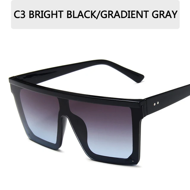 2022 Oversized Sunglasses Women Big Frame Square Flat Top Rivet Gradient Lens Sun Glasses Female Men Vintage Mirror Shades UV400 C3