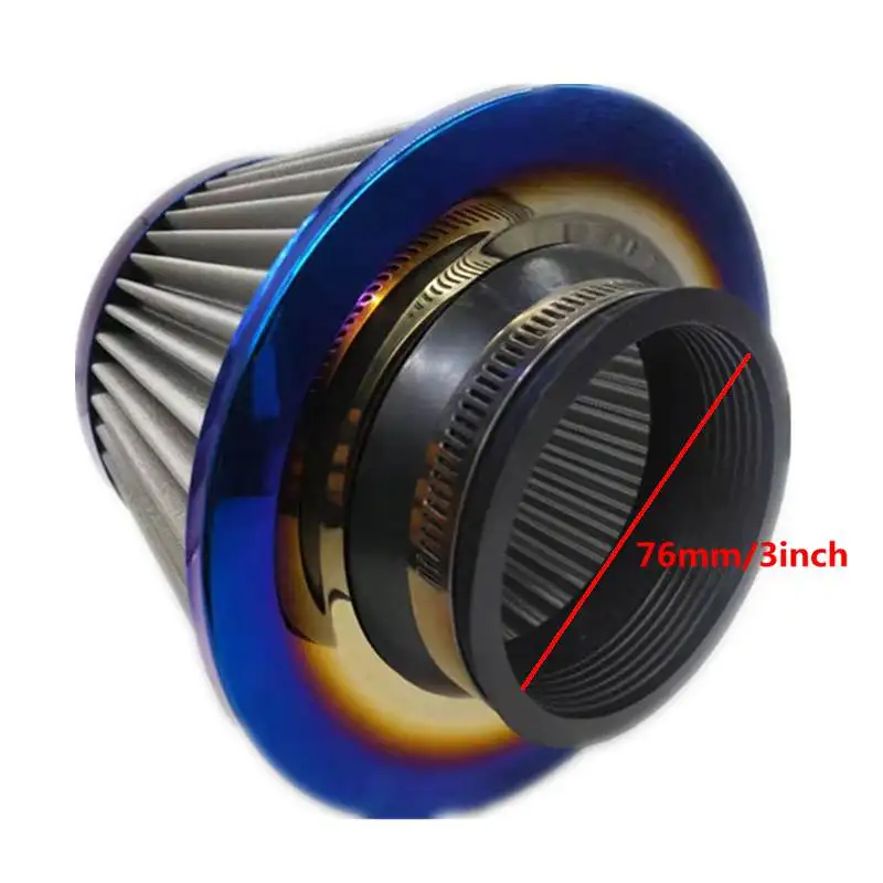 76mm Burning blue Universal Air filter 76MM 65mm Car Performance High Flow Stainless steel mesh Air Filters for Cold Air Intake - Цвет: 76mm