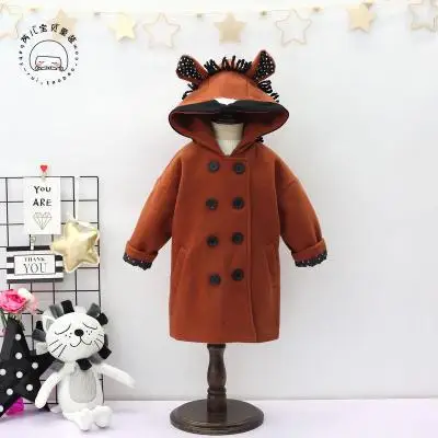 

Childrenswear Girls 2017 Winter New Style Cute Ear Hooded Padded Mid-length Duffle Coat N6188