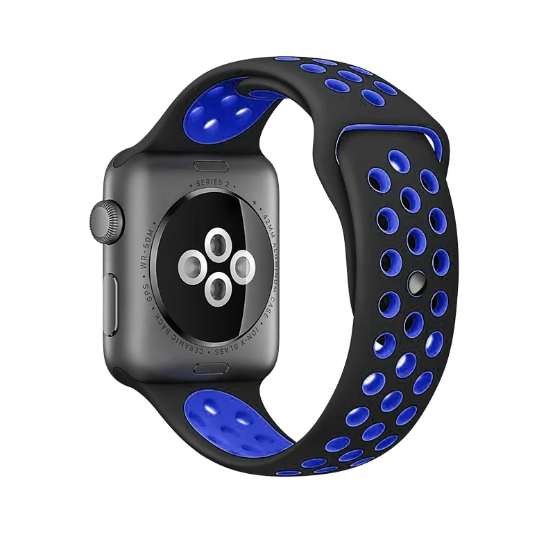 Силиконовый ремешок для apple watch band 4 5 3 42 мм 38 мм correa iwatch band 4 44 мм 40 мм спортивный браслет Nike аксессуары для apple watch - Цвет ремешка: black blue 24