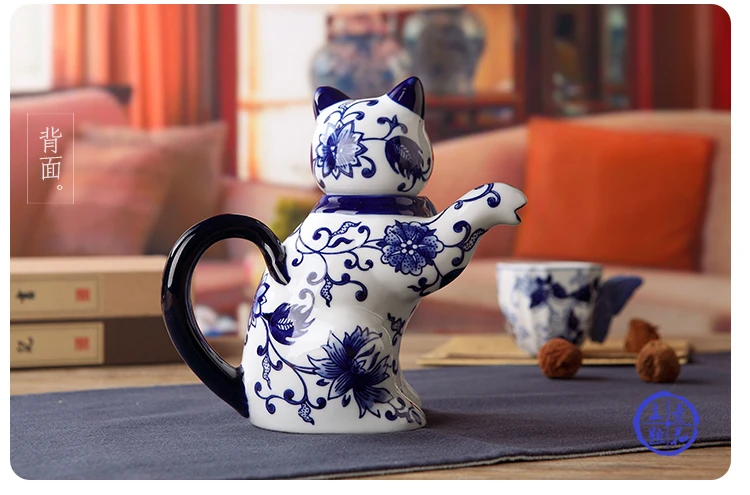 Китайский стиль Цзиндэчжэнь голубой и белый фарфор lucky cat чайник украшение дома японские Классические краски для рисования на керамике чайник