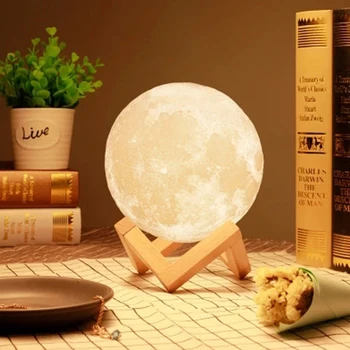 

8-10cm 3D moon light print night light rechargeable 3 color touch control light LED light new strange moonlight gift