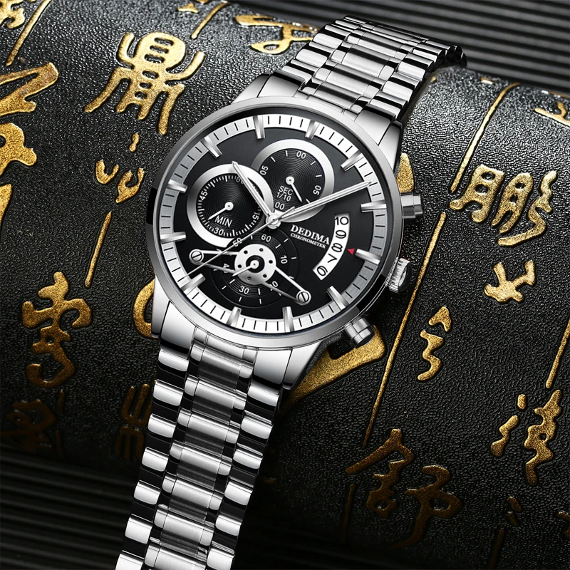 DEDIMA  Fashion Mens Watches Top Brand Luxury Wrist Watch Quartz Clock Gold Watch Men Waterproof Chronograph Relogio Masculino