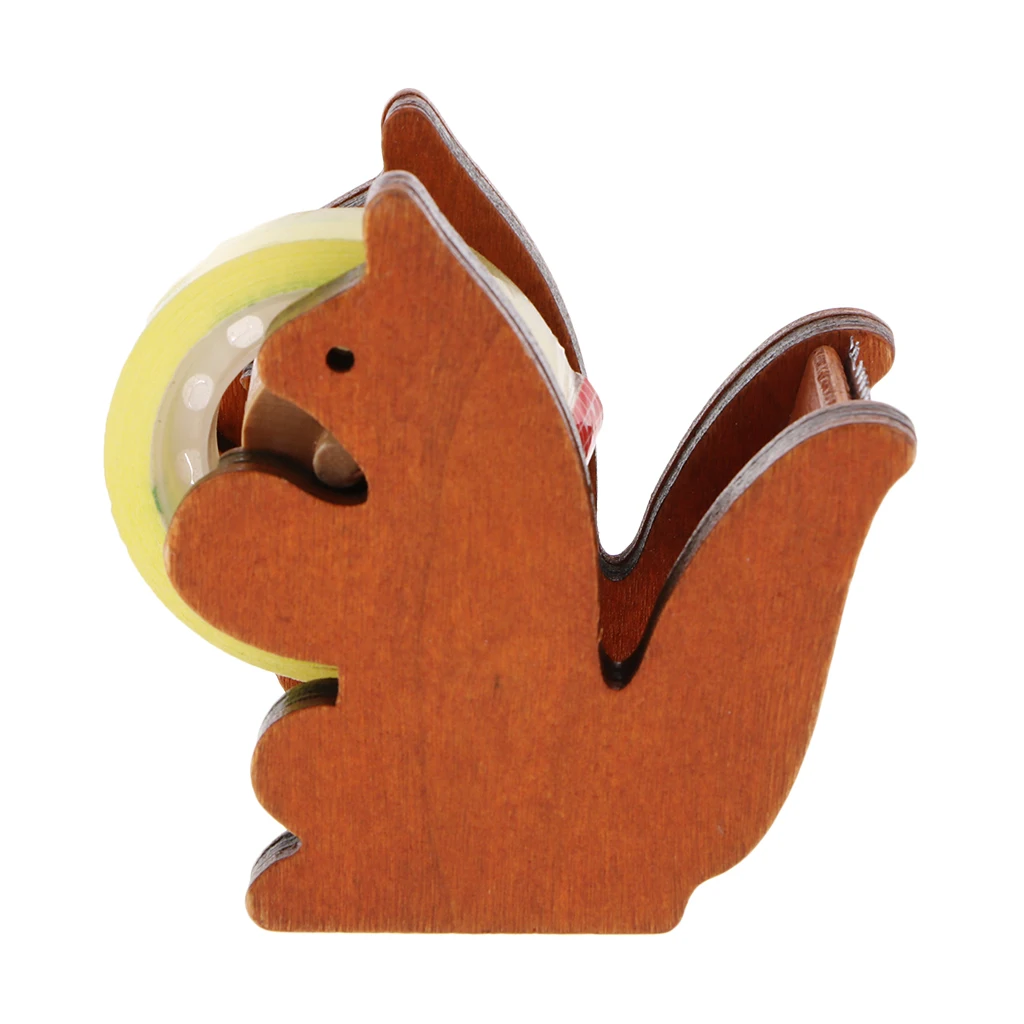 Wooden Squirrel Tape Dispenser Office Tool Home Masking Tape Cutter -Adhesive Tape Roll Holder (Removable)